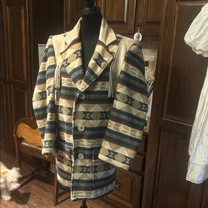 Vintage RARE FIND Wa Kina by PIG Wool and Leather Fringed Blanket Coat Sz XS GVC